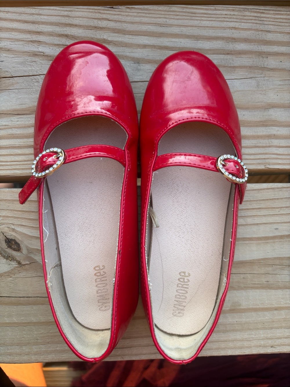 Gymboree Red Patent Mary Jane Flats with Jeweled Buckle